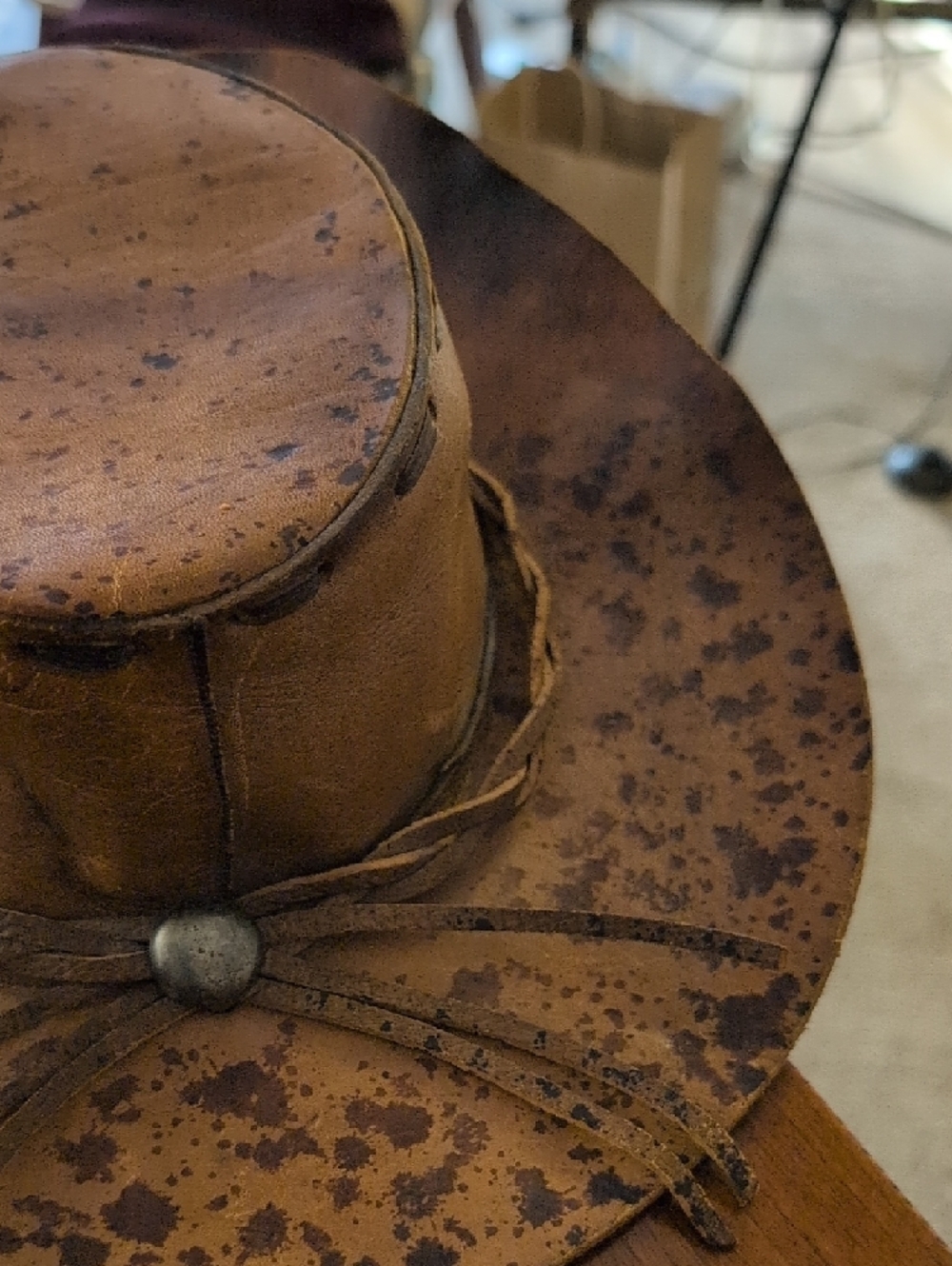 Distressed Brown Leather Cowboy Hat with Braided Band - Picture 6 of 9